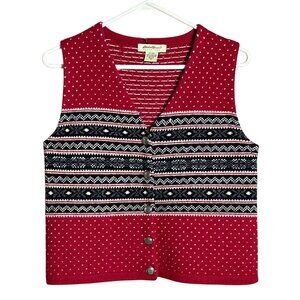 Eddie Bauer Wool Vest Fairisle Knit Red Vgt Heritage Equestrian Academia Wom XS
